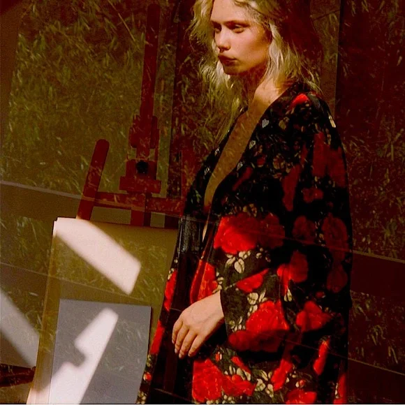 The Kooples Silk Sleeping Roses Printed Kimono - Picture 3 of 12